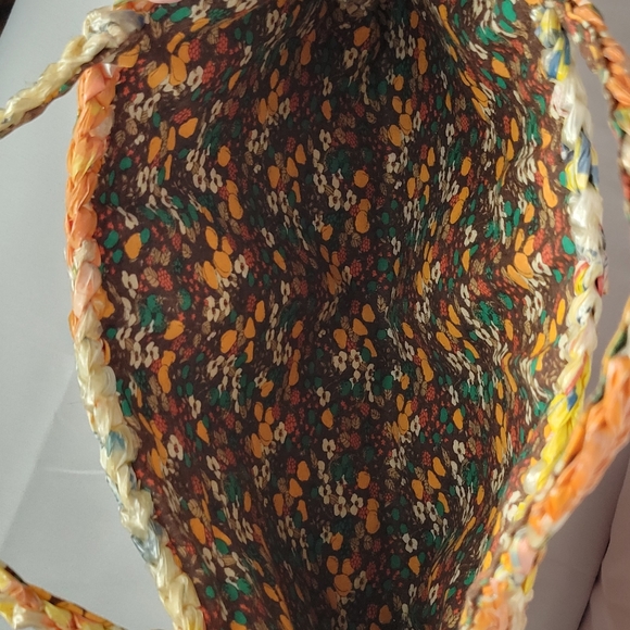 Vintage Handmade plastic bag mini tote bag fabric lined upcycled repurposed - Picture 4 of 10